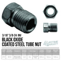 4LifetimeLines Brake Line Tube Nut - 3/16 (3/8-24 Inverted), Black Oxide Coated Steel, Bag of 10 - 4LifetimeLines