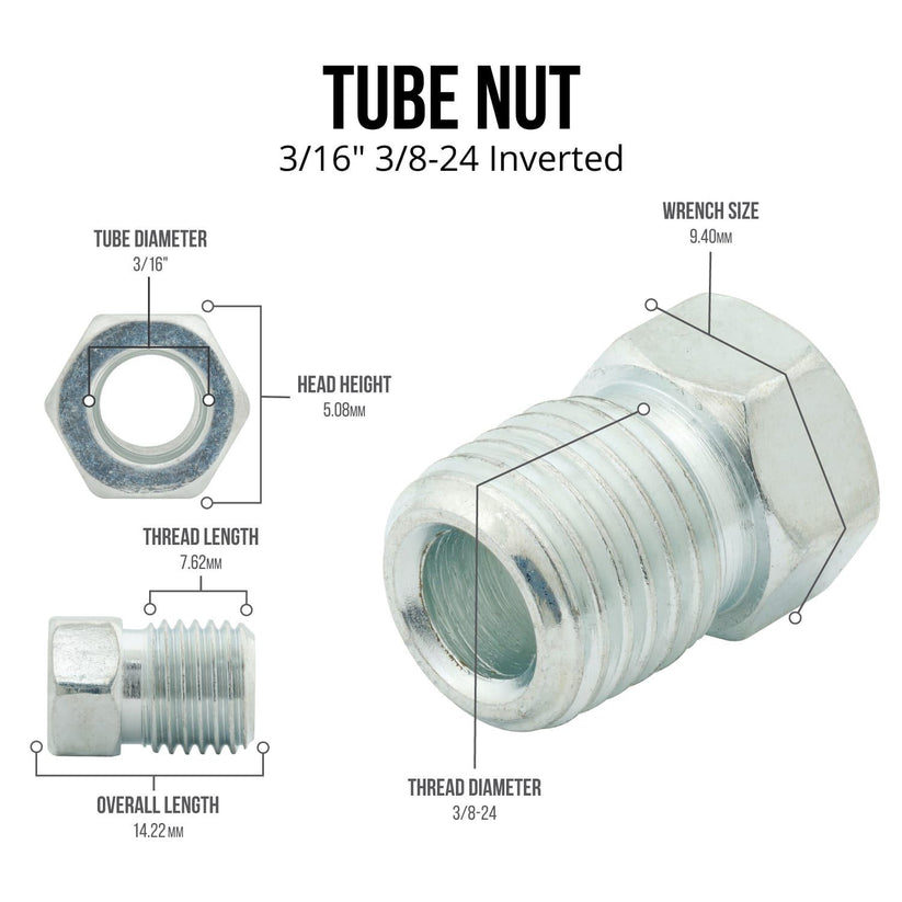 Frienda 12 Pieces 3/8 Inch-24 Threads Brake Line Fittings Assortment for  3/16 Inch Tube (4 Unions, 8 Nuts)