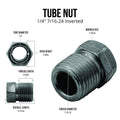 4LifetimeLines Brake Line Tube Nut - 1/4 (7/16-24 Inverted), Black Oxide Coated Steel, Bag of 10 - 4LifetimeLines