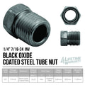 4LifetimeLines Brake Line Tube Nut - 1/4 (7/16-24 Inverted), Black Oxide Coated Steel, Bag of 10 - 4LifetimeLines