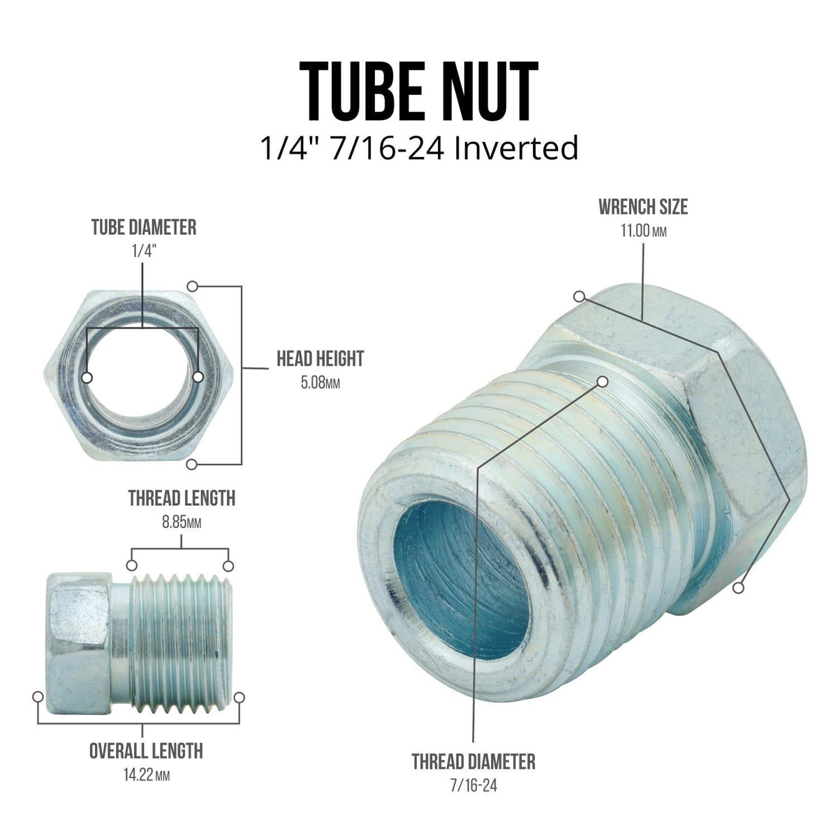 4LifetimeLines 12 Piece 1/4 (7/16-24 Inverted) Brake Line Fittings & Unions (12 Fittings, 8 Fittings, 4 Unions) - 4LifetimeLines
