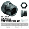 4LifetimeLines Brake Line Tube Nut - 3/8 (5/8-18 Inverted), Black Oxide Coated Steel, Bag of 10 - 4LifetimeLines