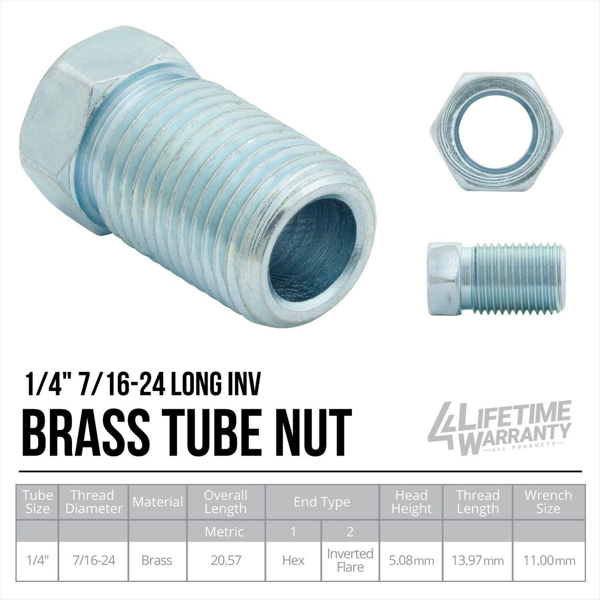 1/4" (7/16-24 Inverted), Long | Steel Tube Nut | 10pk - 4LifetimeLines