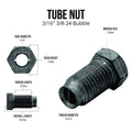 4LifetimeLines Brake Line Tube Nut - 3/16 (3/8-24 Bubble), Black Oxide Coated Steel, Bag of 10 - 4LifetimeLines