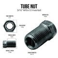 Brake Line Tube Nut - 3/16 (M10x1.0 Inverted), Black Oxide Coated Steel, Bag of 10 - 4LifetimeLines