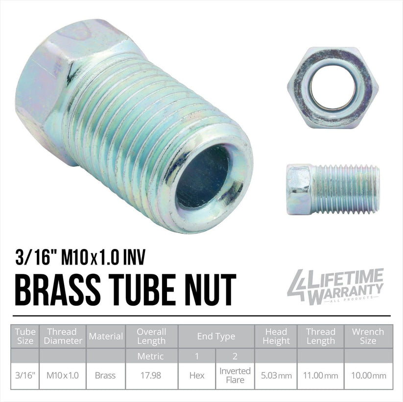 4LIFETIMELINES 3/16 (M10x1.0 Inverted) Steel Brake Line Fitting, Tube Nut, Pack of 50 - 4LifetimeLines