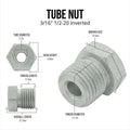 3/16" (1/2-20 Inverted) | Steel Tube Nut | 10ct - 4LifetimeLines