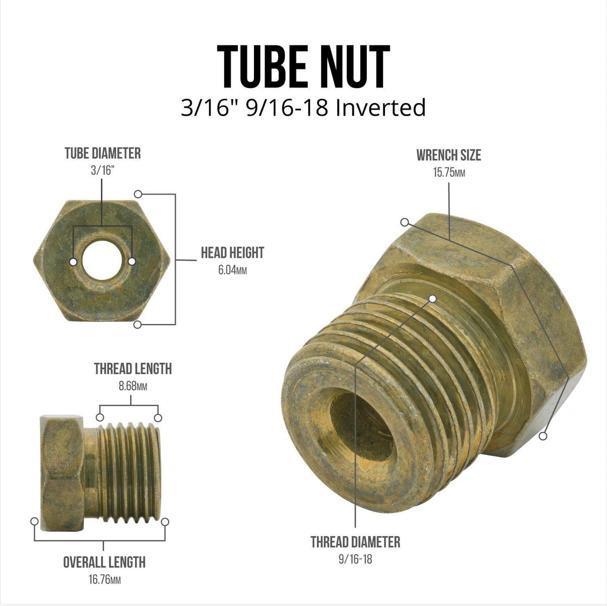 3/16" (9/16-18 I) | Tube Nut | 10ct - 4LifetimeLines