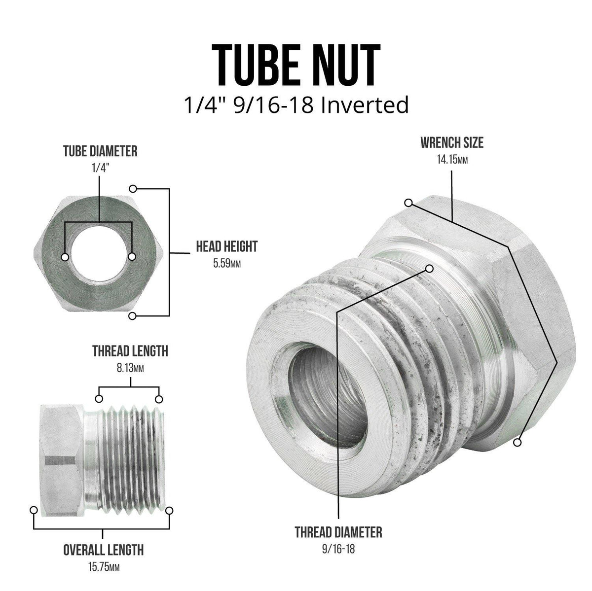 1/4" (9/16-18 Inverted) | Tube Nut | Stainless Steel | 10ct - 4LifetimeLines