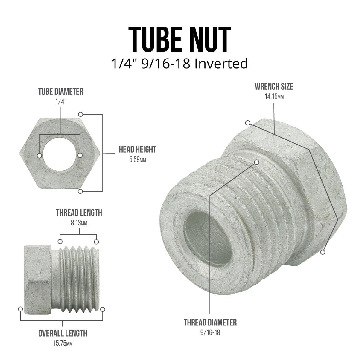 4LifetimeLines 1/4" Brake Line Replacement Fitting Kit, Steel Tube Nuts, Pack of 16 - 4LifetimeLines