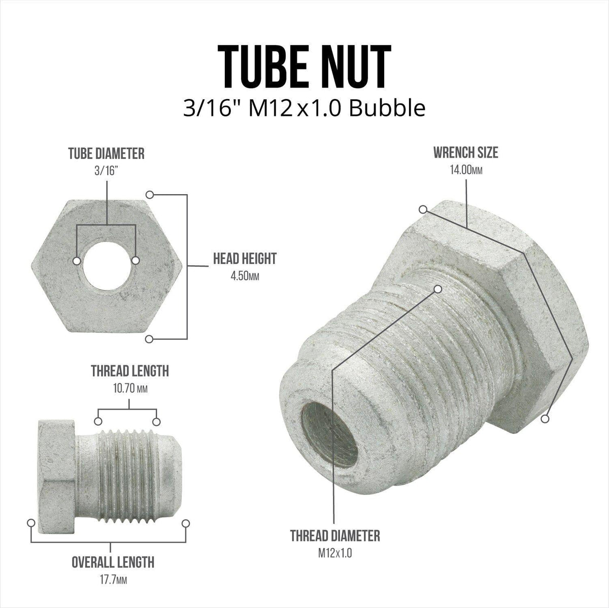 3/16" (Metric 12x1.0 Bubble) | Steel Tube Nut | 10ct - 4LifetimeLines