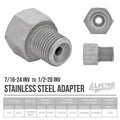 (7/16-24 Inverted)F to (1/2-20 Inverted)M | Stainless Steel Brake Line Adapter | 10ct - 4LifetimeLines