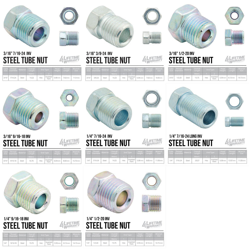 25 ft 3/16" and 1/4" PVF-Coated Galvanized Steel Brake Line Kit | 32 Fittings - 4LifetimeLines