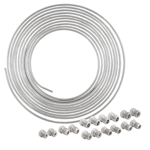 The Stop Shop 25 ft 3/16 Brake Line Kit - Steel Roll WITH Fittings