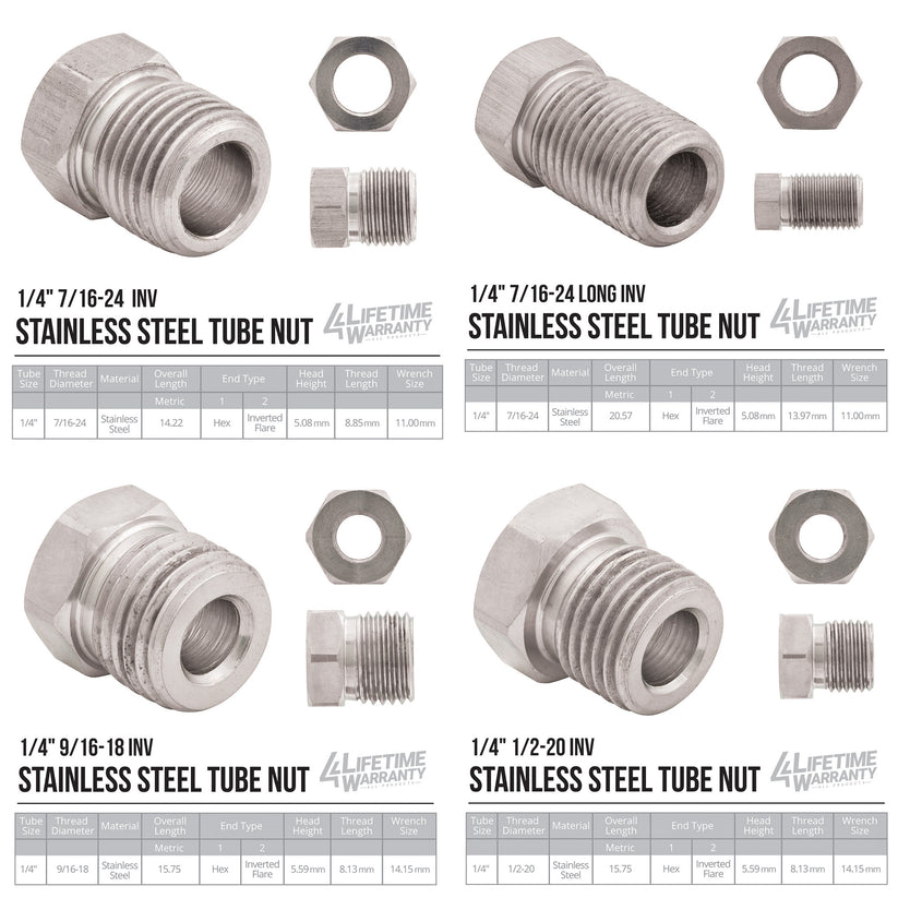 Stainless Steel Brake Line Fittings Replacement Kit for 1/4, Includes 16 Most Used SAE Fittings